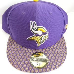 Vikings MN  59 Fifty  New Era  Sideline  Fitted  Size 7 1/2  NWT